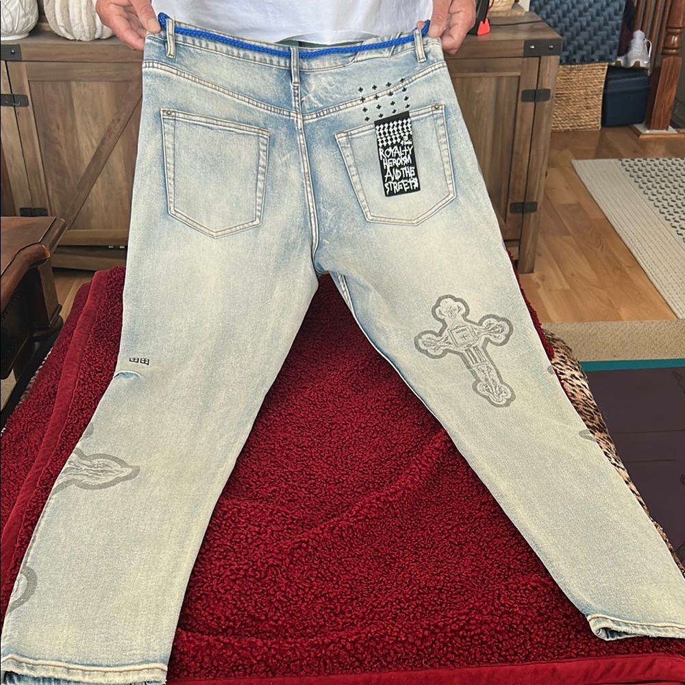 Ksubi Blue Straight Jeans with Artistic Distressing